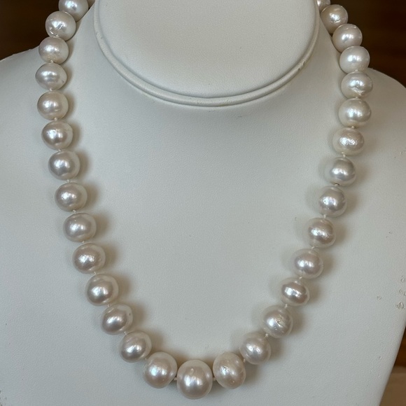 Hand Crafted Jewelry - 11.3mm - 14mm Cultured White Pearls - HAND KNOTTED - 14K GF Clasp - 18 Inches
